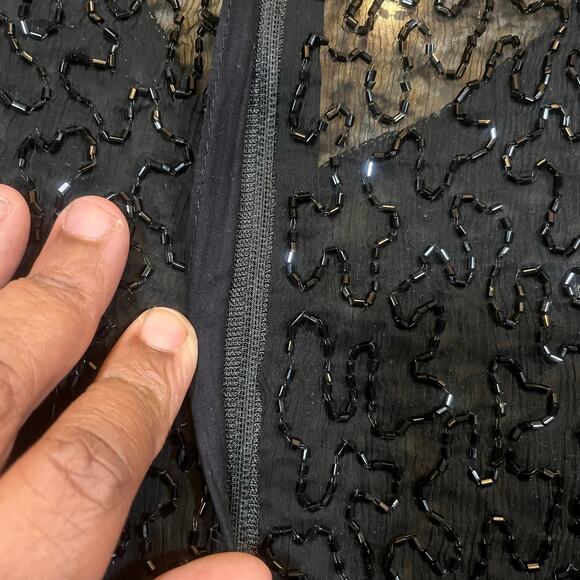 Vintage Women Small Beaded Black 3/4 Sleeve Heavy Top Zipper Back Emo Grunge - Picture 3 of 7